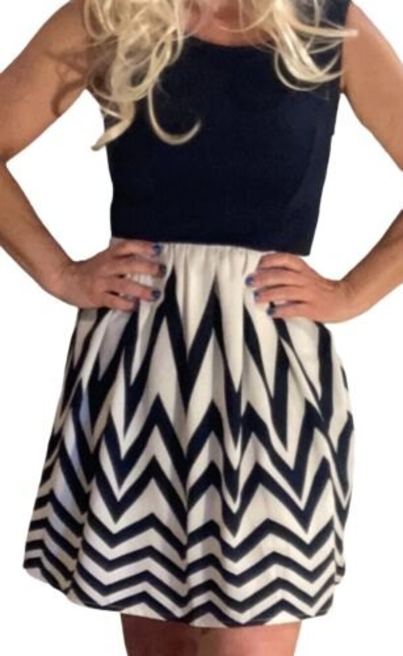 Y2K dress women's small petite sleeveless Preppy fit and flare navy blue white